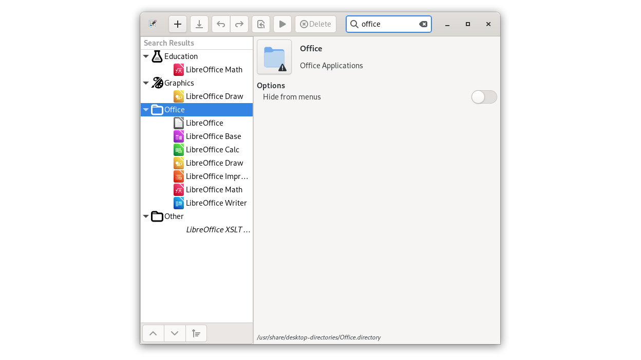 Search narrows the category tree to matching launchers.